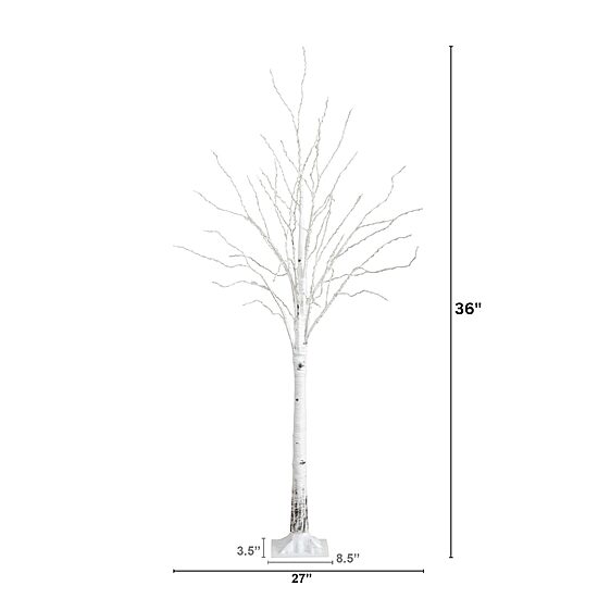 Nearly Natural 3ft Pre-Lit Artificial White Birch With 92 Warm White Led Lights 3 Foot Pre-Lit Birch Christmas Tree