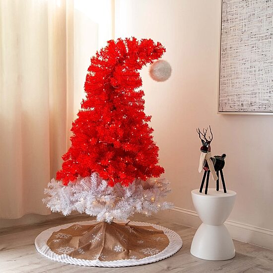 Nearly Natural 5ft Pre-Lit Artificial Holiday Red Santa’S Hat 300 Led Lights And 720 Tips 5 Foot Pre-Lit Fir Christmas Tree