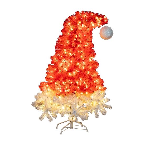 Nearly Natural 5ft Pre-Lit Artificial Holiday Red Santa’S Hat 300 Led Lights And 720 Tips 5 Foot Pre-Lit Fir Christmas Tree