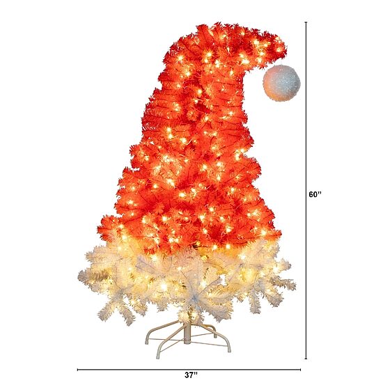 Nearly Natural 5ft Pre-Lit Artificial Holiday Red Santa’S Hat 300 Led Lights And 720 Tips 5 Foot Pre-Lit Fir Christmas Tree
