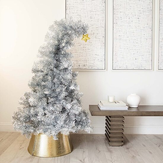 Nearly Natural Artificial Silver Tinsel Holiday Santa'S Hat With Star Topper 5 Foot Fir Christmas Tree