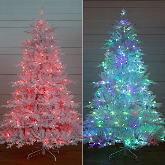 Nearly Natural 7ft Pre-Lit Artificial White California Spruce With 440 Color Changing Led Lights 7 Foot Pre-Lit Spruce Christmas Tree