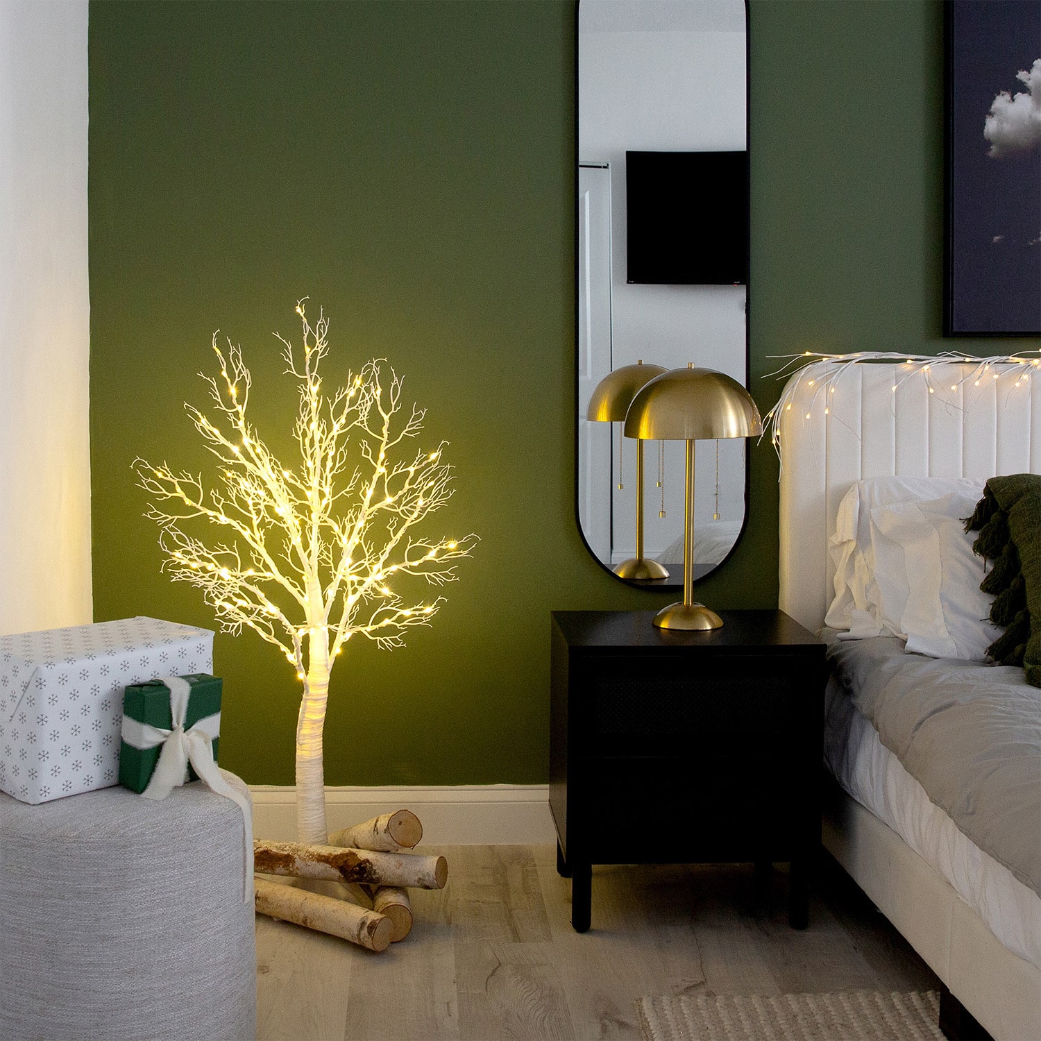 Nearly Natural Pre-Lit Artificial White Twig Tree With 160 Warm White Led Lights 4 Foot Pre-Lit Christmas Tree