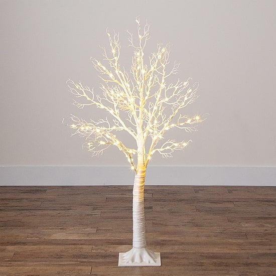 Nearly Natural Pre-Lit Artificial White Twig Tree With 160 Warm White Led Lights 4 Foot Pre-Lit Christmas Tree