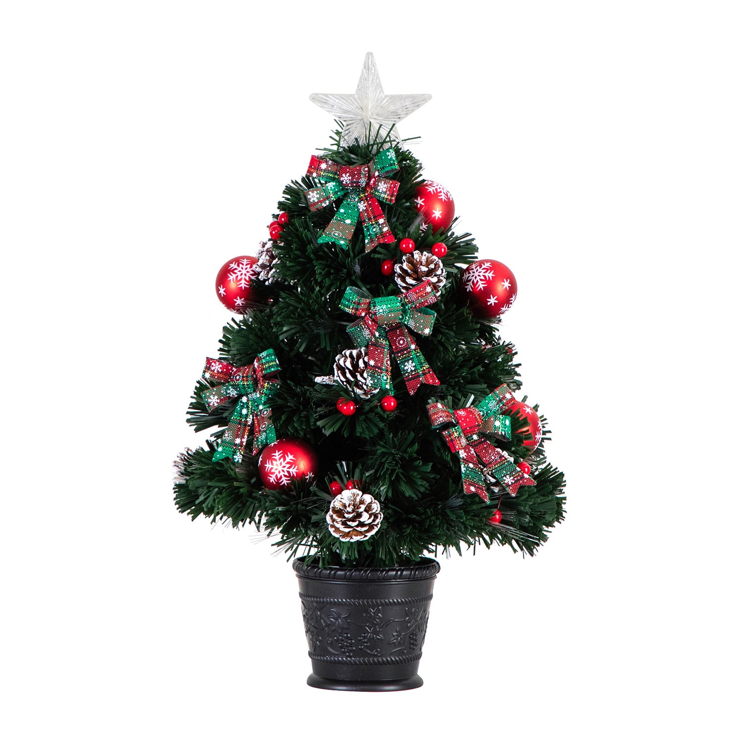 Nearly Natural Pre-Lit Fiber Optic Cosmopolitan Star Topped Artificial  With Decorative Planter 2 Foot Pre-Lit Potted Fir Christmas Tree