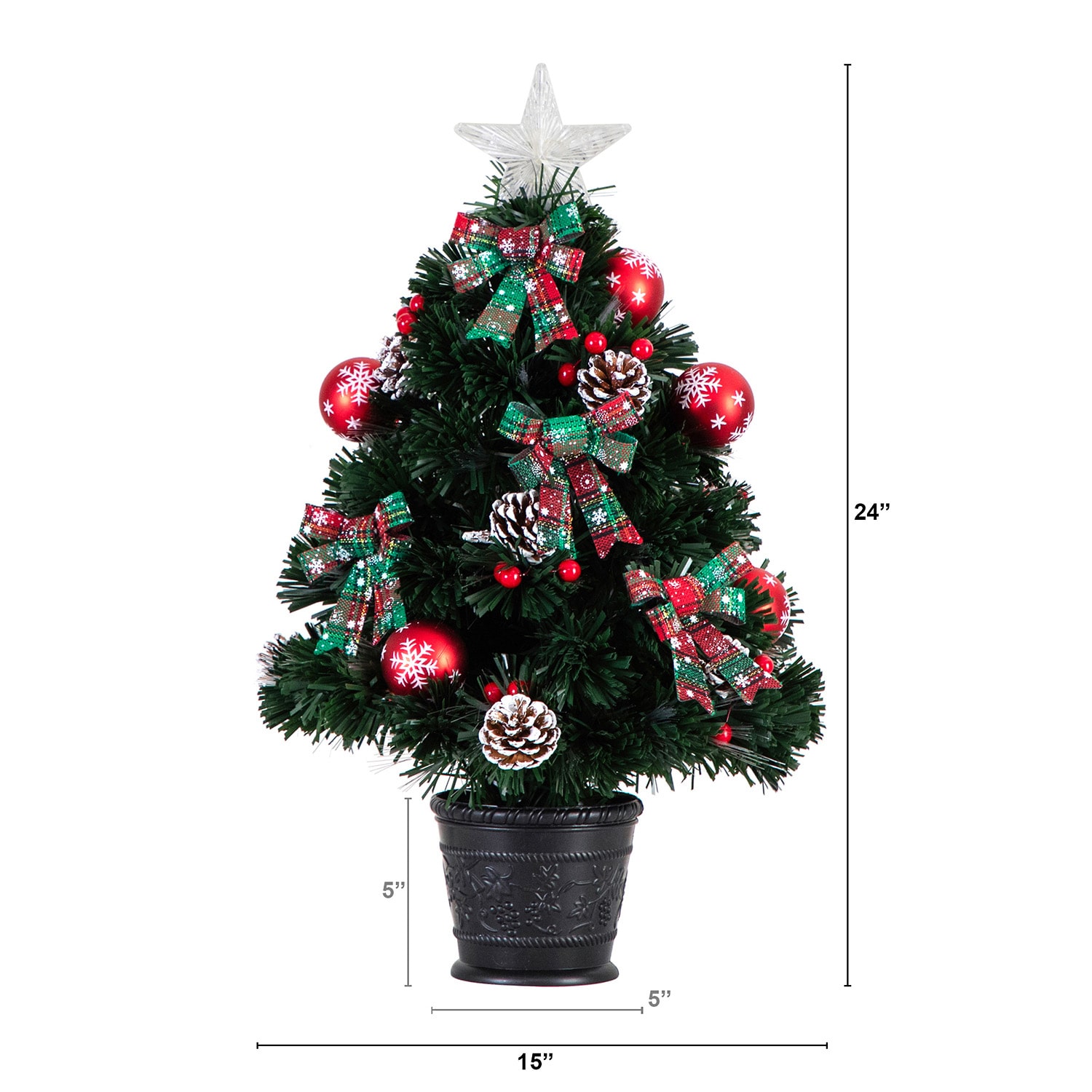 Nearly Natural Pre-Lit Fiber Optic Cosmopolitan Star Topped Artificial  With Decorative Planter 2 Foot Pre-Lit Potted Fir Christmas Tree
