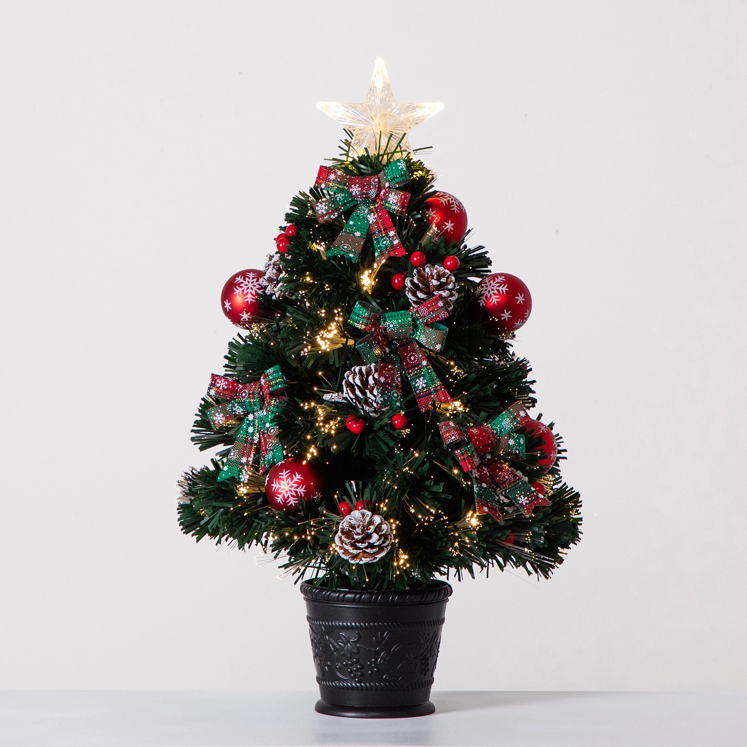 Nearly Natural Pre-Lit Fiber Optic Cosmopolitan Star Topped Artificial  With Decorative Planter 2 Foot Pre-Lit Potted Fir Christmas Tree