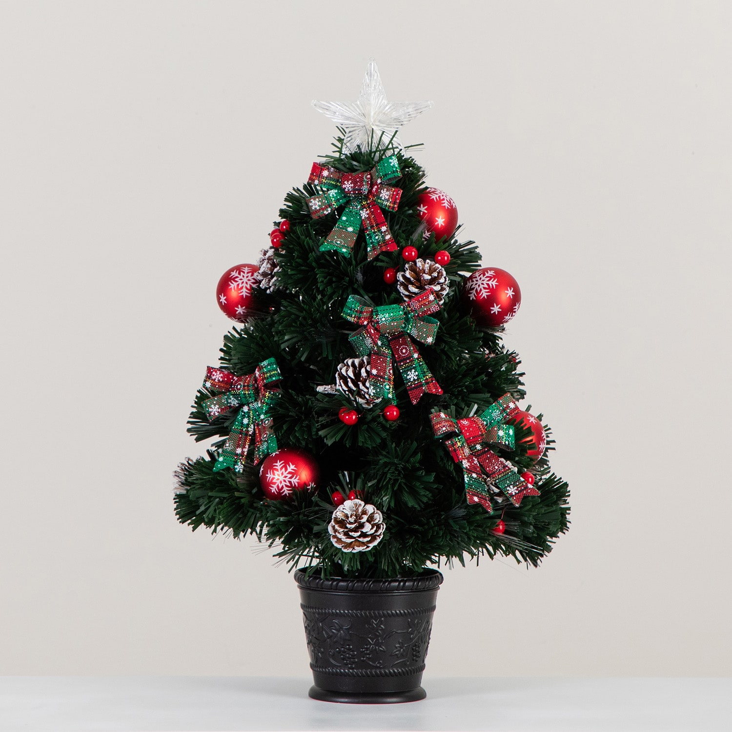 Nearly Natural Pre-Lit Fiber Optic Cosmopolitan Star Topped Artificial  With Decorative Planter 2 Foot Pre-Lit Potted Fir Christmas Tree