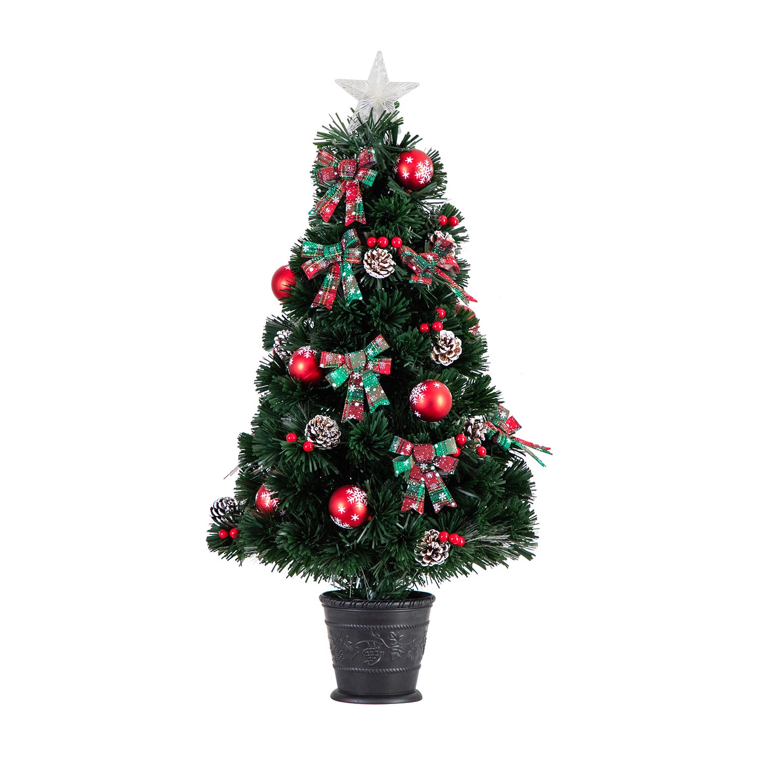 Nearly Natural 36in Pre-Lit Fiber Optic Cosmopolitan Star Topped Artificial  With Decorative Planter 3 Foot Pre-Lit Potted Fir Christmas Tree