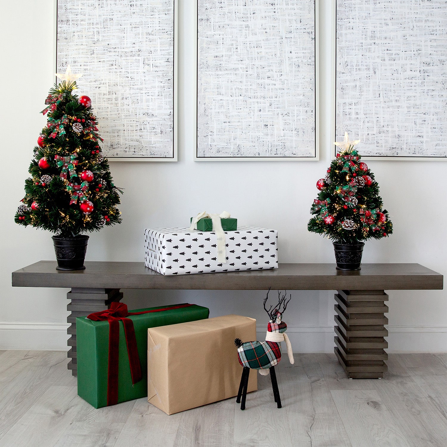 Nearly Natural 36in Pre-Lit Fiber Optic Cosmopolitan Star Topped Artificial  With Decorative Planter 3 Foot Pre-Lit Potted Fir Christmas Tree