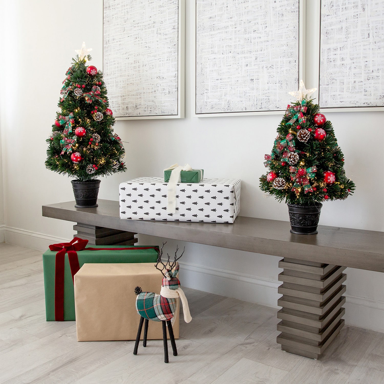 Nearly Natural 36in Pre-Lit Fiber Optic Cosmopolitan Star Topped Artificial  With Decorative Planter 3 Foot Pre-Lit Potted Fir Christmas Tree