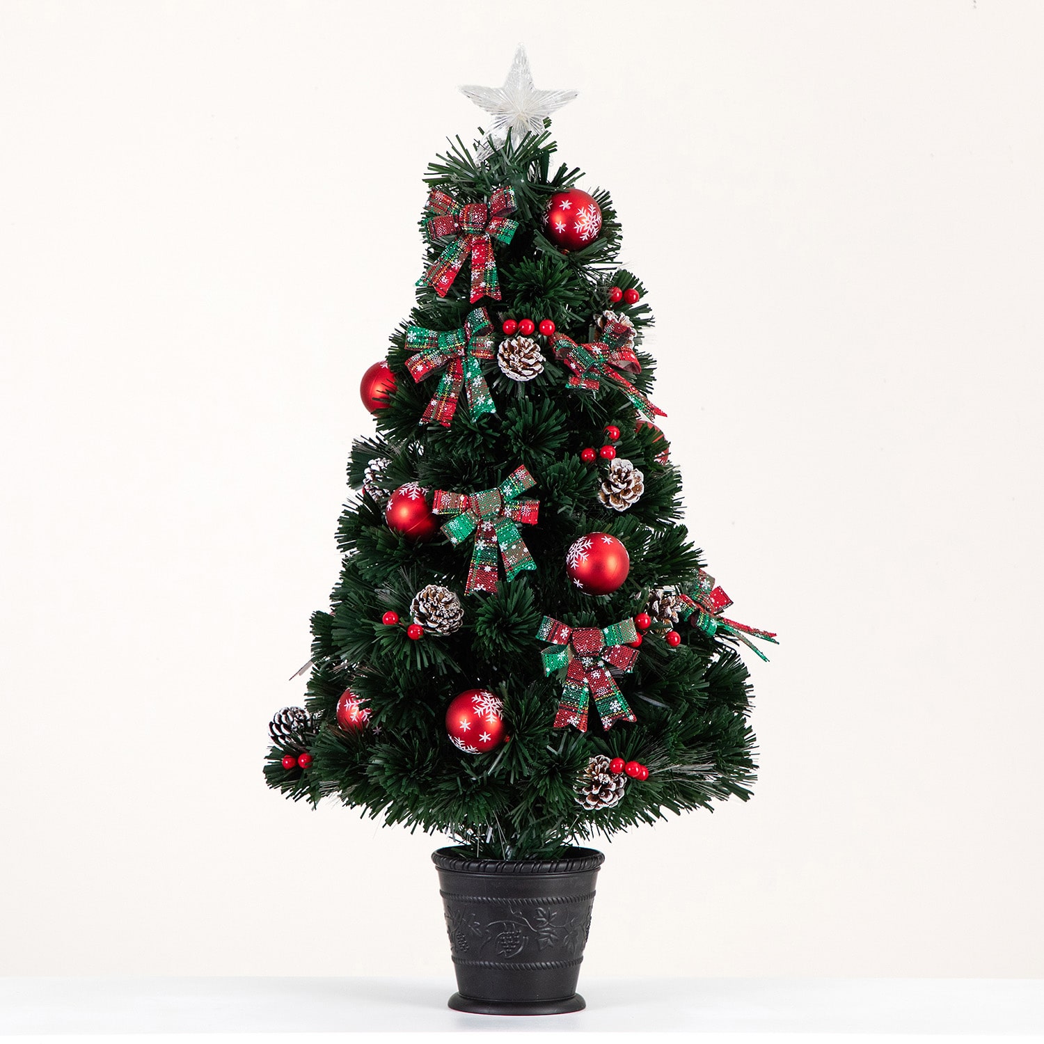 Nearly Natural 36in Pre-Lit Fiber Optic Cosmopolitan Star Topped Artificial  With Decorative Planter 3 Foot Pre-Lit Potted Fir Christmas Tree