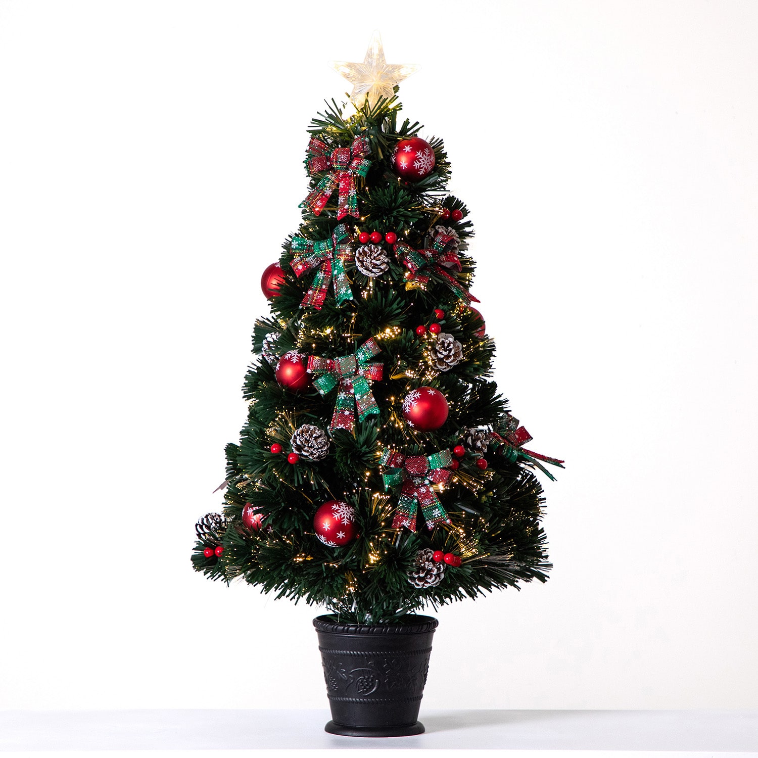 Nearly Natural 36in Pre-Lit Fiber Optic Cosmopolitan Star Topped Artificial  With Decorative Planter 3 Foot Pre-Lit Potted Fir Christmas Tree