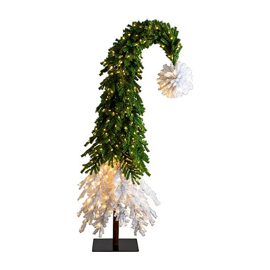 Nearly Natural Green And White Santa’S Hat  With 600 Led Lights And 1992 Bendable Branches 9 Foot Pre-Lit Fir Christmas Tree