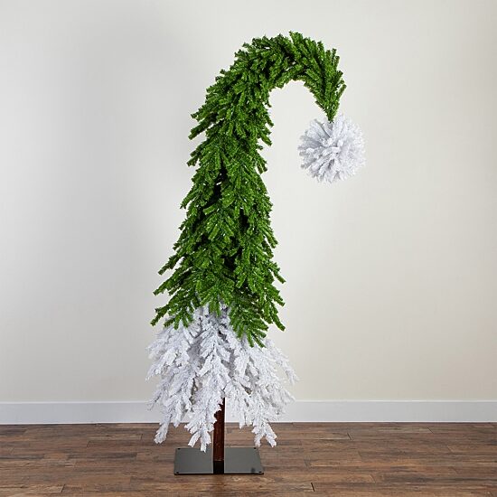 Nearly Natural Green And White Santa’S Hat  With 600 Led Lights And 1992 Bendable Branches 9 Foot Pre-Lit Fir Christmas Tree