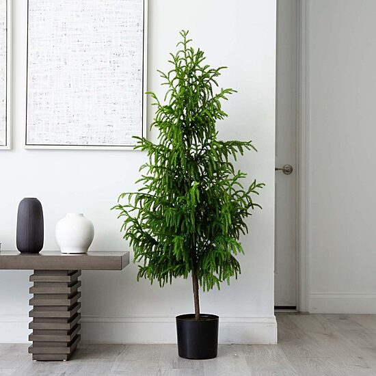 Nearly Natural Artificial Norfolk Pine 5 Foot Potted Pine Christmas Tree