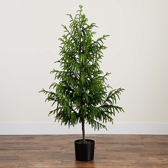 Nearly Natural Artificial Norfolk Pine 5 Foot Potted Pine Christmas Tree