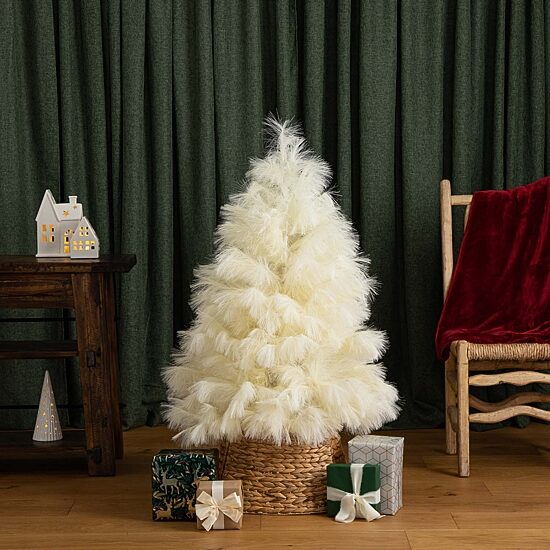Nearly Natural 4ft Artificial Off-White Pampas Grass 4 Foot Christmas Tree