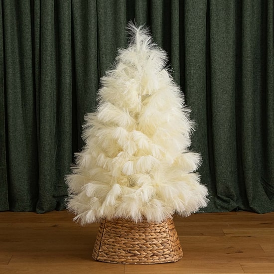 Nearly Natural 4ft Artificial Off-White Pampas Grass 4 Foot Christmas Tree