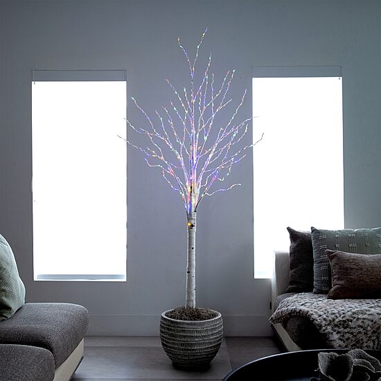 Nearly Natural Pre-Lit Artificial White Birch With 400 Color Changing Led Lights 6 Foot Pre-Lit Birch Christmas Tree