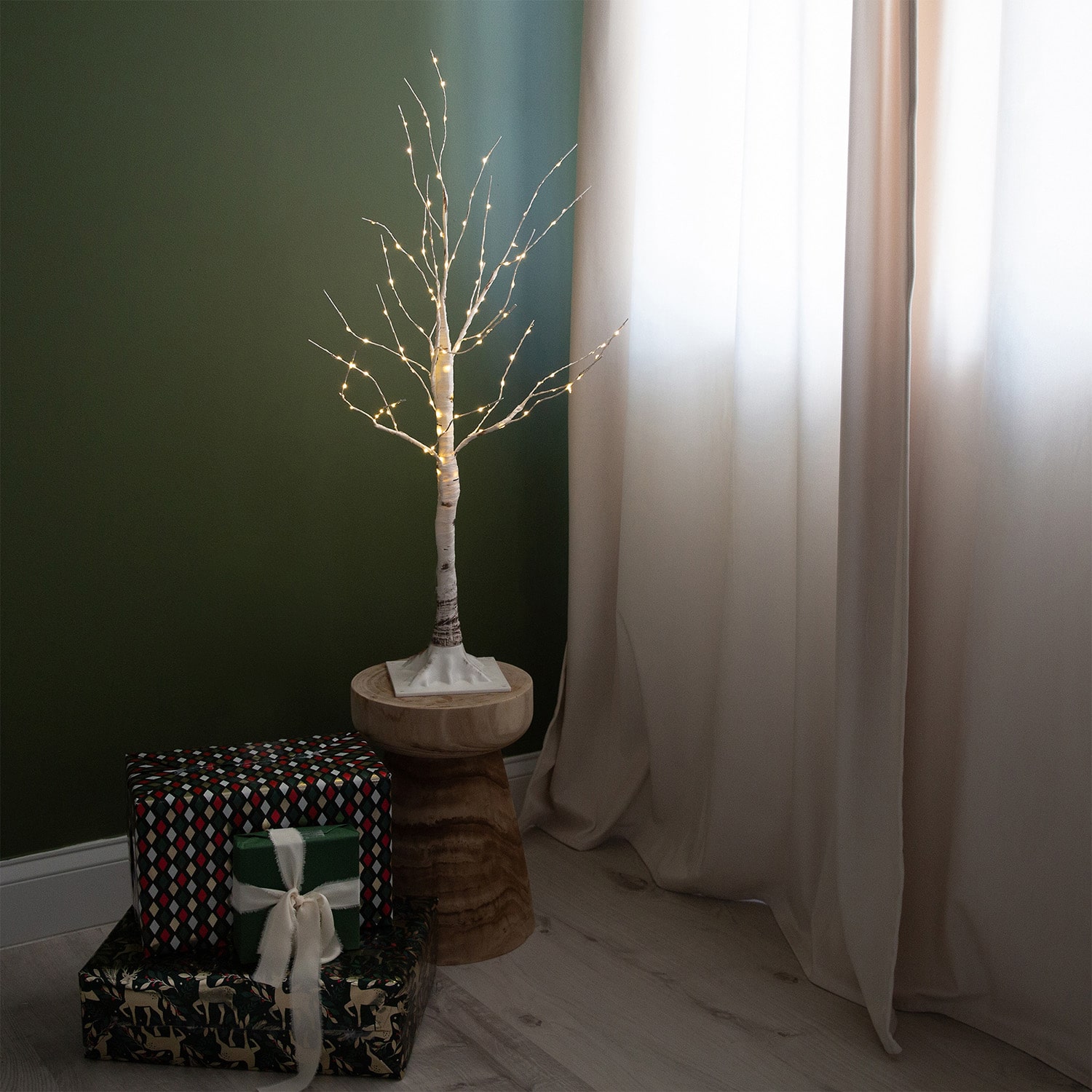 Nearly Natural 3ft Pre-Lit Artificial White Birch With 120 Warm White Led Lights 3 Foot Pre-Lit Birch Christmas Tree