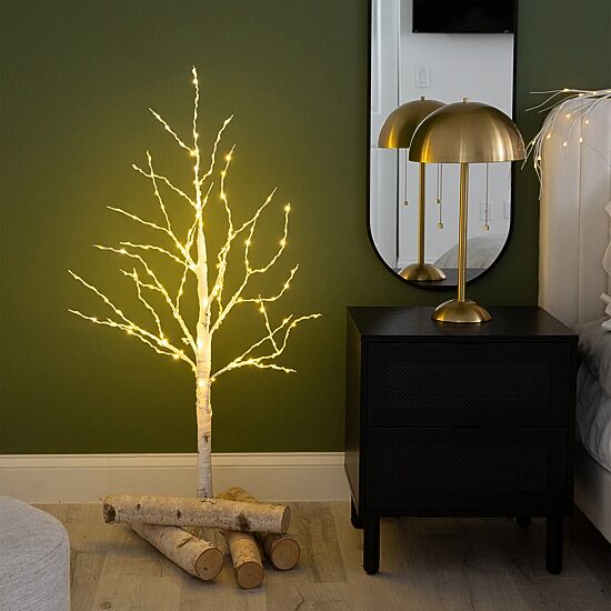 Nearly Natural 4ft Pre-Lit Artificial White Birch With 180 Warm White Led Lights 4 Foot Pre-Lit Birch Christmas Tree