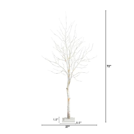 Nearly Natural Pre-Lit Artificial White Birch  With 90 White Led Lights 6 Foot Pre-Lit Birch Christmas Tree