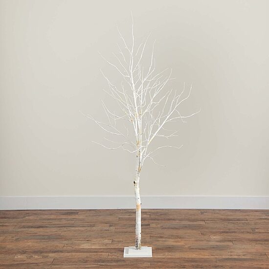 Nearly Natural Pre-Lit Artificial White Birch  With 90 White Led Lights 6 Foot Pre-Lit Birch Christmas Tree