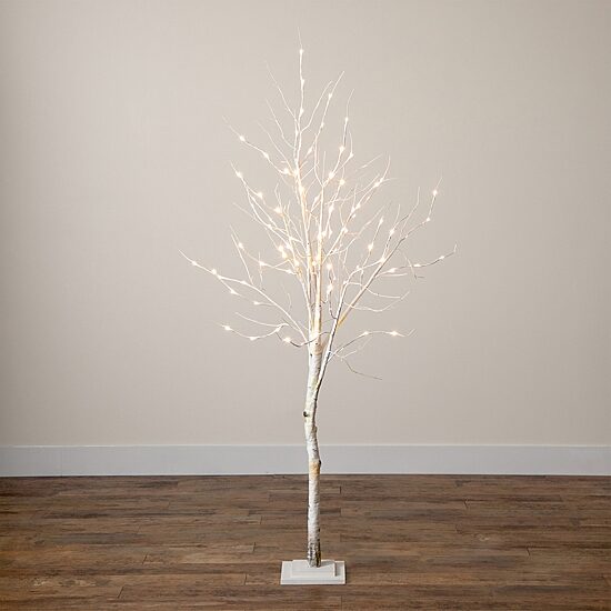 Nearly Natural Pre-Lit Artificial White Birch  With 90 White Led Lights 6 Foot Pre-Lit Birch Christmas Tree