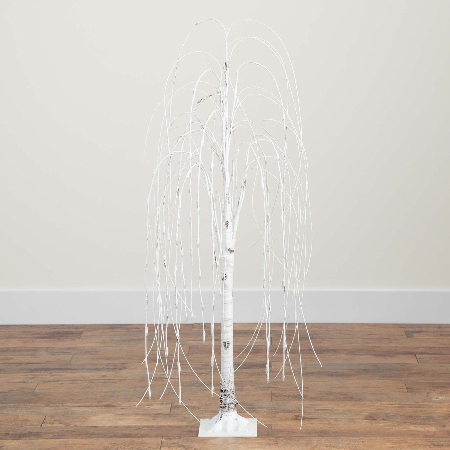 Nearly Natural Pre-Lit Artificial White Weeping Willow  With 120 Warm White Led Lights 4 Foot Pre-Lit Willow Christmas Tree