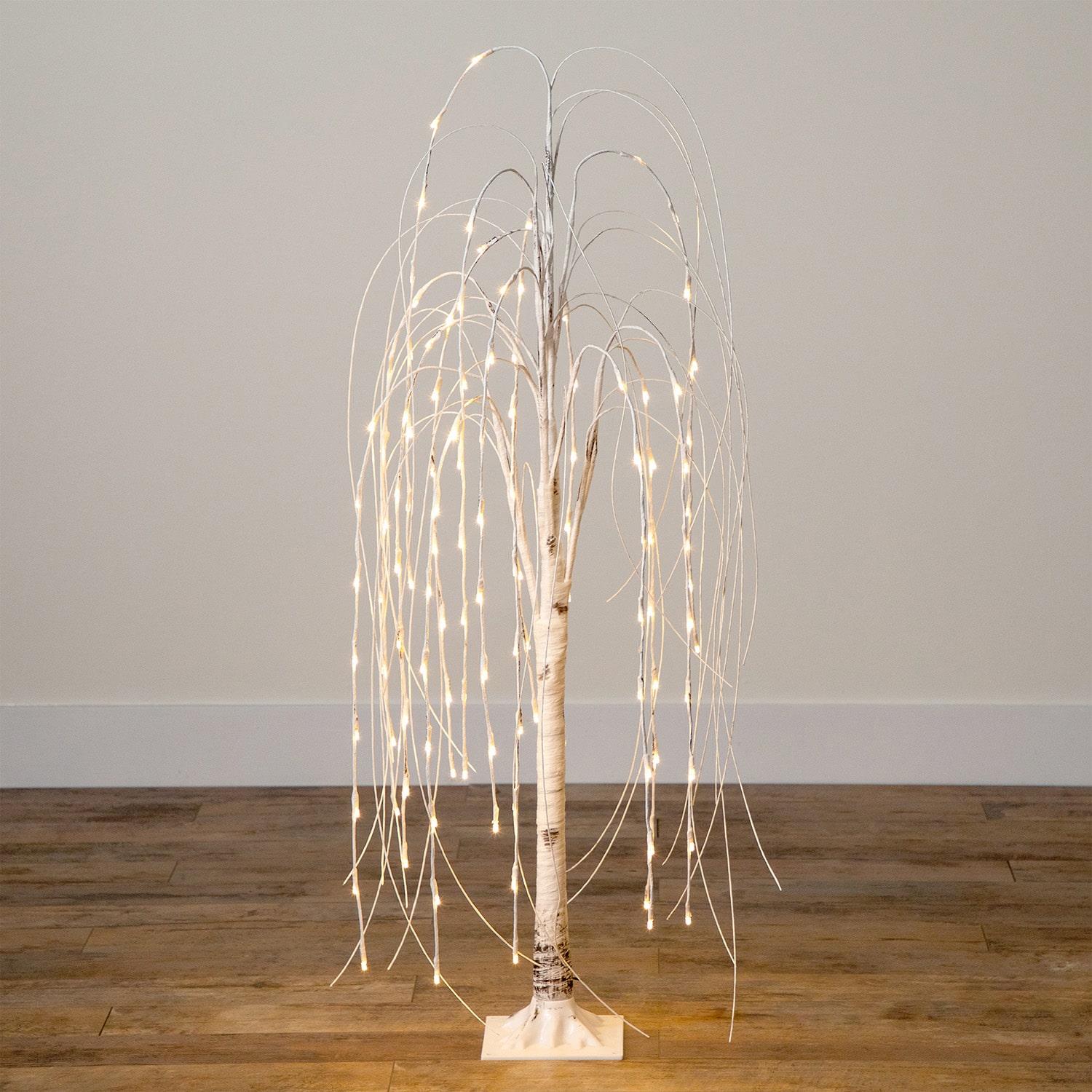 Nearly Natural Pre-Lit Artificial White Weeping Willow  With 120 Warm White Led Lights 4 Foot Pre-Lit Willow Christmas Tree