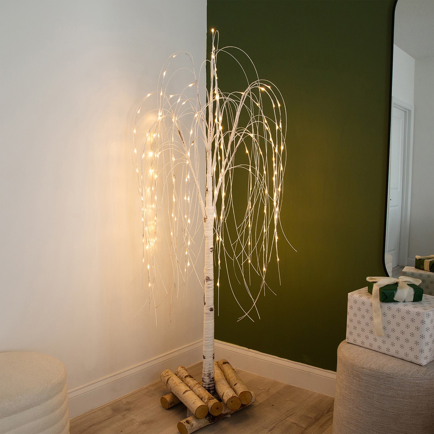 Nearly Natural Pre-Lit Artificial Weeping Willow  With 160 Warm White Led Lights 6 Foot Pre-Lit Willow Christmas Tree