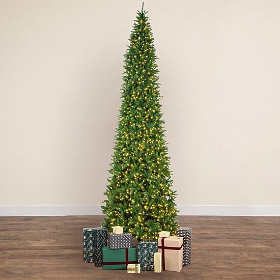 Nearly Natural 15ft Artificial Slim Green Mountain Pine  With 1900 Warm White Led Lights And 5460 Branches Pre-Lit Pine Christmas Tree