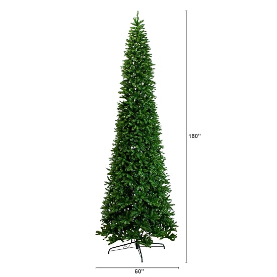 Nearly Natural 15ft Artificial Slim Green Mountain Pine  With 1900 Warm White Led Lights And 5460 Branches Pre-Lit Pine Christmas Tree