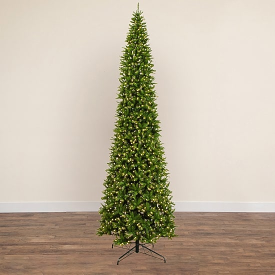 Nearly Natural 15ft Artificial Slim Green Mountain Pine  With 1900 Warm White Led Lights And 5460 Branches Pre-Lit Pine Christmas Tree