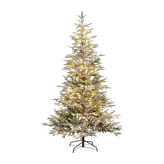 Nearly Natural Pre-Lit Artificial Flocked Woodland Fir  With 200 Warm White Led Lights 7 Foot Pre-Lit Flocked Fir Christmas Tree