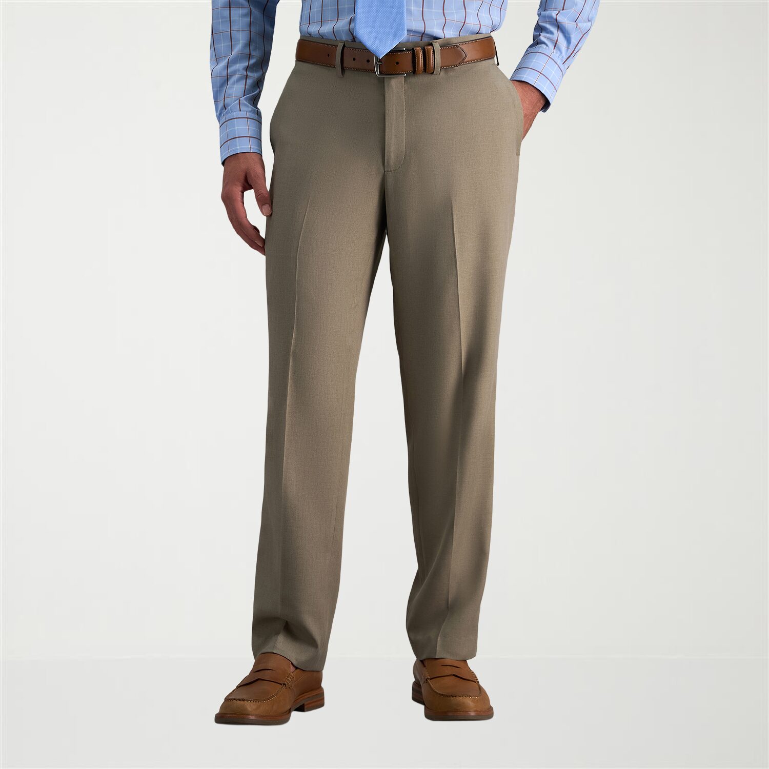 Haggar Premium Comfort Melange Broken Twill Mens Straight Fit Dress Flat Front Pant