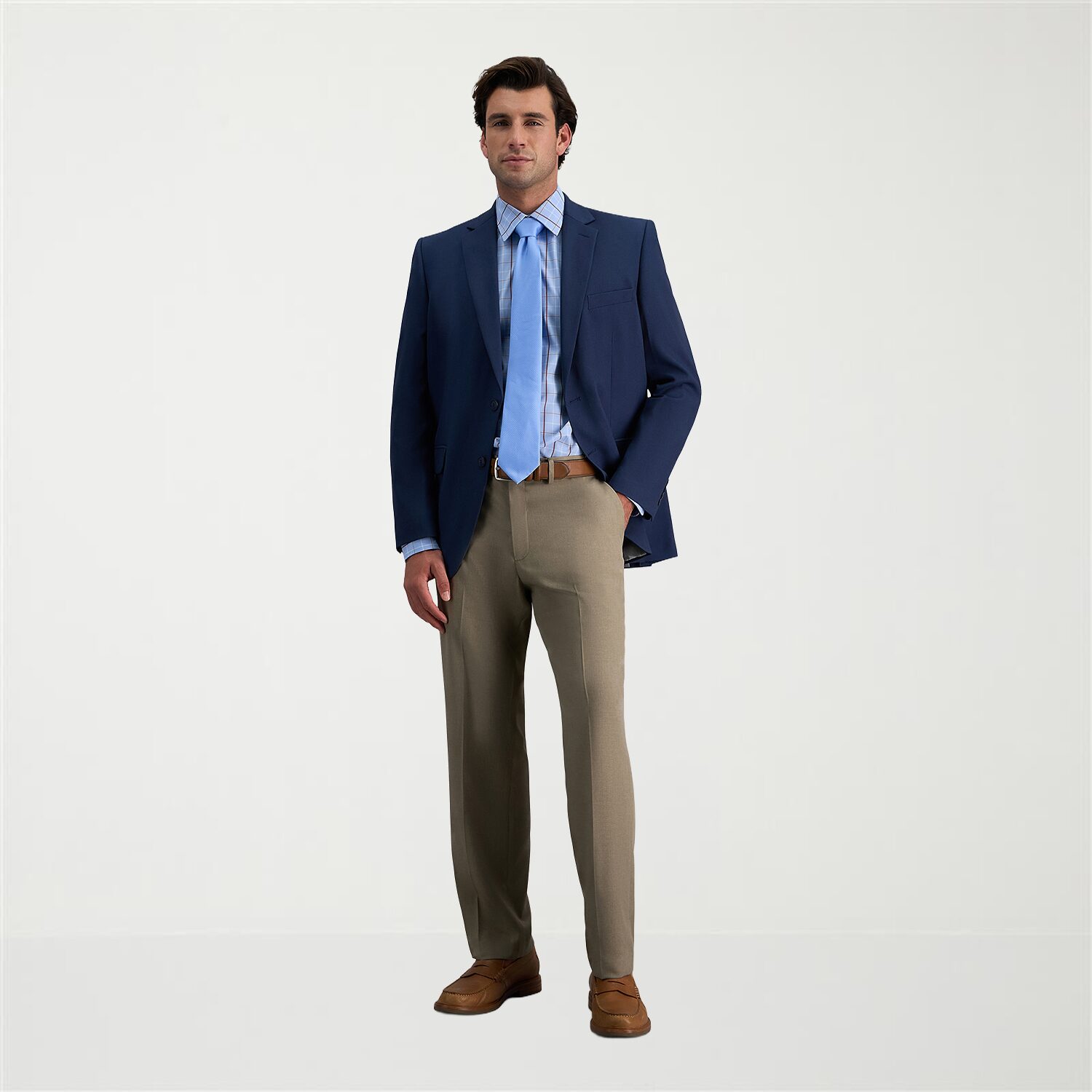 Haggar Premium Comfort Melange Broken Twill Mens Straight Fit Dress Flat Front Pant