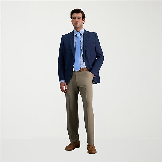 Haggar Premium Comfort Melange Broken Twill Mens Straight Fit Dress Flat Front Pant