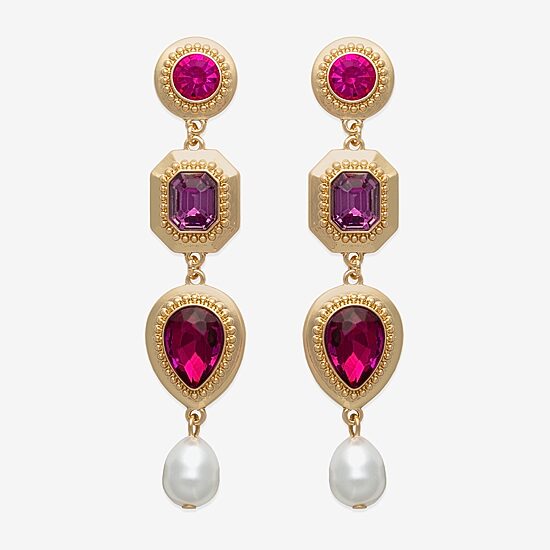 Bijoux Bar Gold Tone Womens Red Glass Drop Earrings