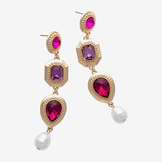 Bijoux Bar Gold Tone Womens Red Glass Drop Earrings