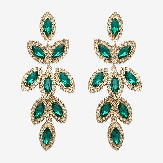 Bijoux Bar Gold Tone Womens Green Glass Drop Earrings