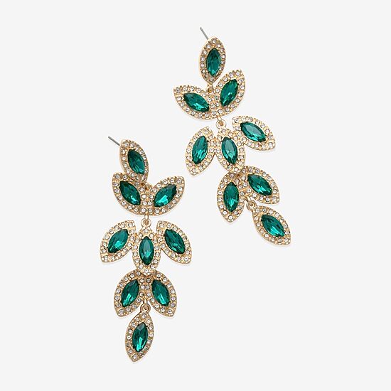 Bijoux Bar Gold Tone Womens Green Glass Drop Earrings