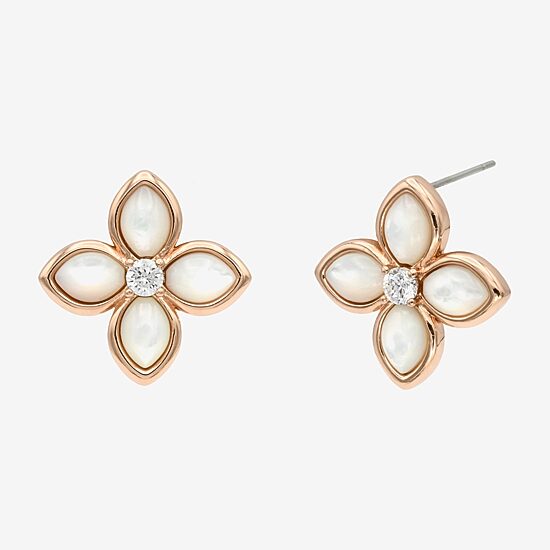 Sparkle Allure Pink Mother Of Pearl 18K Rose Gold Over Brass 30mm Flower Stud Earrings