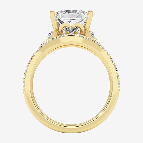 Grown Gorgeous (F, Vs2) Womens 3 5/8 Ct. T.W. Lab Grown White Diamond 14K Gold or Platinum Princess-cut Side Stone Bridal Set