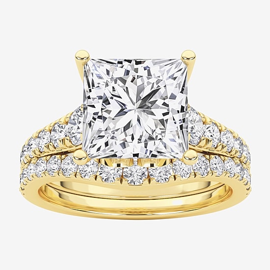 Grown Gorgeous (F, Vs2) Womens 3 5/8 Ct. T.W. Lab Grown White Diamond 14K Gold or Platinum Princess-cut Side Stone Bridal Set