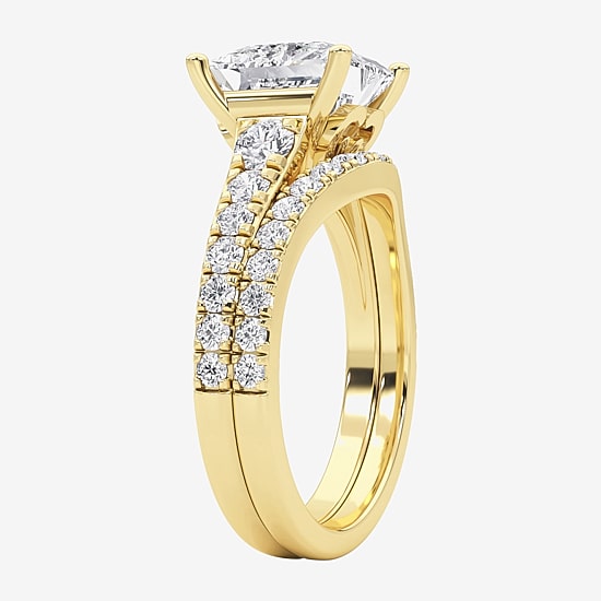 Grown Gorgeous (F, Vs2) Womens 3 5/8 Ct. T.W. Lab Grown White Diamond 14K Gold or Platinum Princess-cut Side Stone Bridal Set