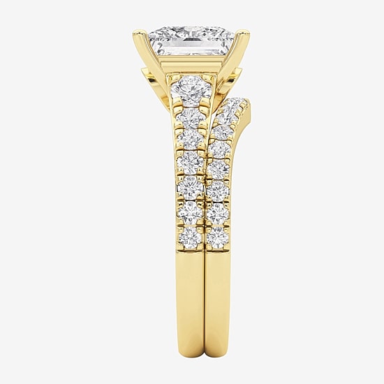 Grown Gorgeous (F, Vs2) Womens 3 5/8 Ct. T.W. Lab Grown White Diamond 14K Gold or Platinum Princess-cut Side Stone Bridal Set