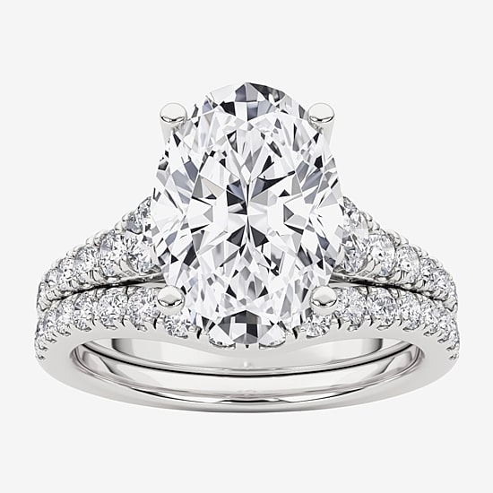 Grown Gorgeous (F, Vs2) Womens 3 5/8 Ct. T.W. Lab Grown White Diamond 14K Gold or Platinum Oval Side Stone Bridal Set