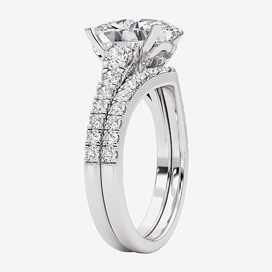 Grown Gorgeous (F, Vs2) Womens 3 5/8 Ct. T.W. Lab Grown White Diamond 14K Gold or Platinum Oval Side Stone Bridal Set
